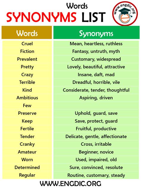 1000 List Of Synonyms Words With Pdf And Infographics