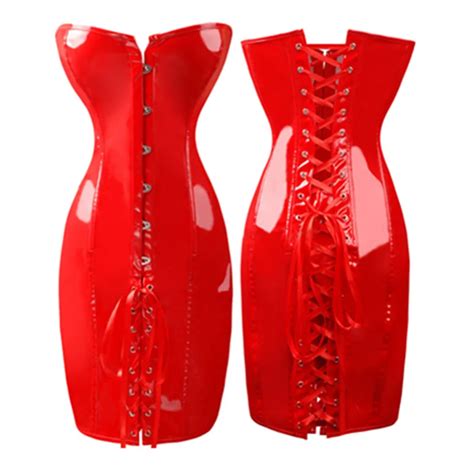 Buy Red Sexy Corset Dress Latex Waist Cincher