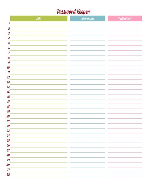 Password Log Template Free Printable Printable Templates