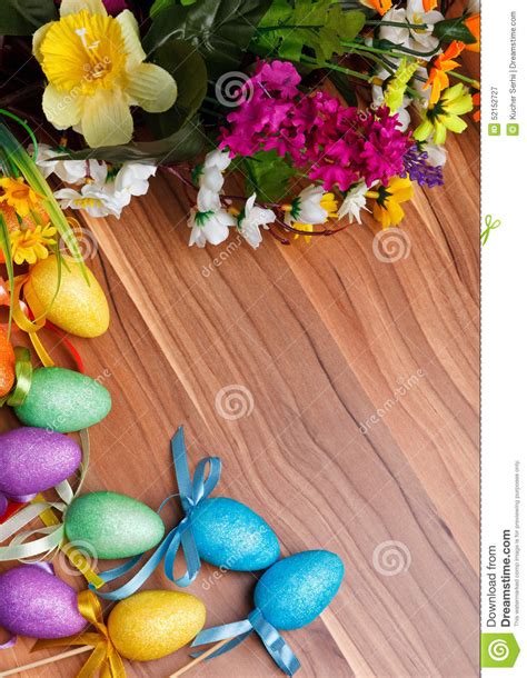 Easter Flower Arrangement And Colorful Eggs On Stock Image Image Of
