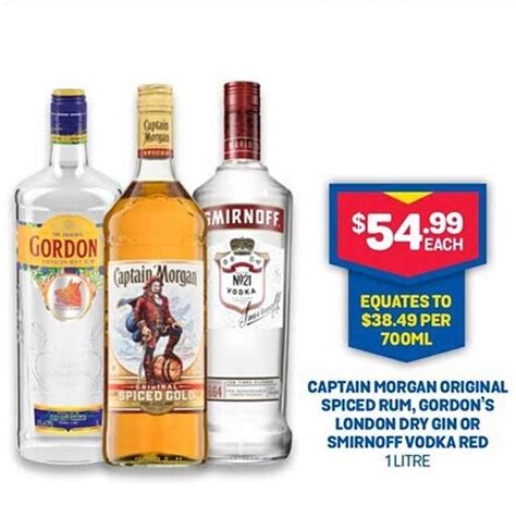 Captain Morgan Original Spiced Rum Gordon S London Dry Gin Or Smirnoff