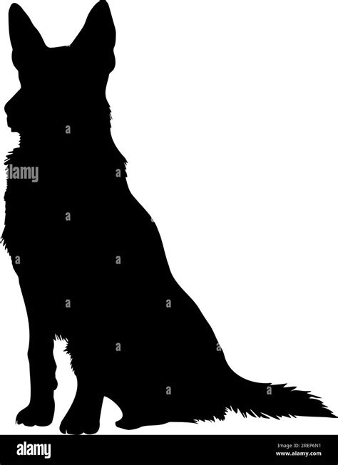 Sitting German Shepherd Dog Silhouette Vector Illustration Stock