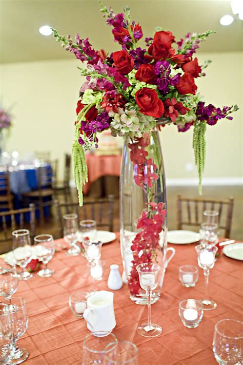 tall purple and red rose centerpiece elizabeth anne designs the wedding blog