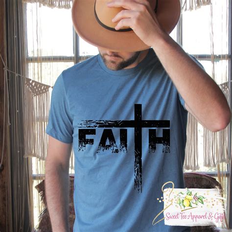 Faith Mens T Shirt Mens Christian Shirt Cross Etsy
