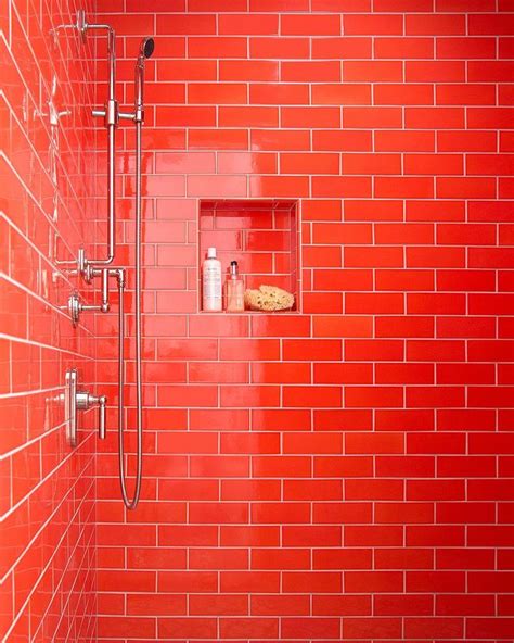 The Best Tile Ideas We Found On Instagram Bathroom Red Shower Tile