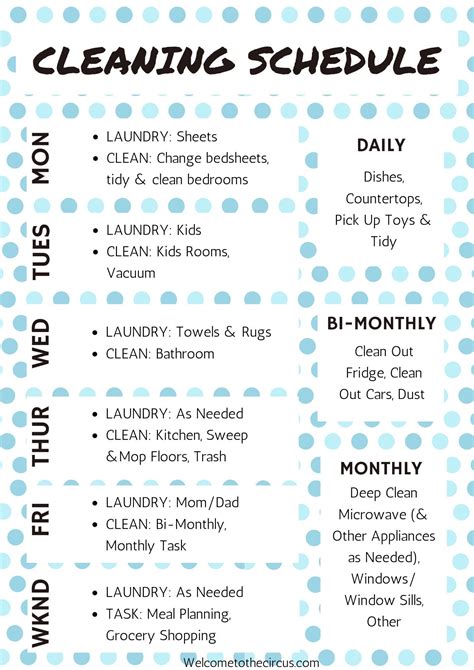 Weekly Cleaning Schedule Free Printable Weekly Cleaning Schedule