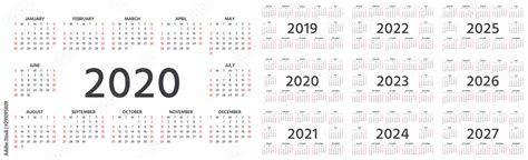 Calendar 2020 2019 2021 2022 2023 2024 2025 2026 2027 Years