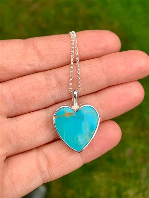 Sterling Silver Turquoise Heart Necklace Etsy