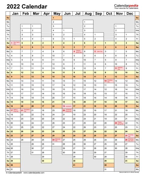 2022 Calendar Printable Excel