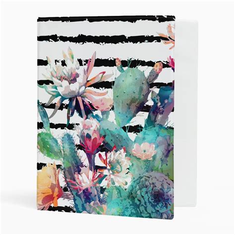 Pretty Watercolor Cactus Floral And Stripes Design Mini Binder Zazzle