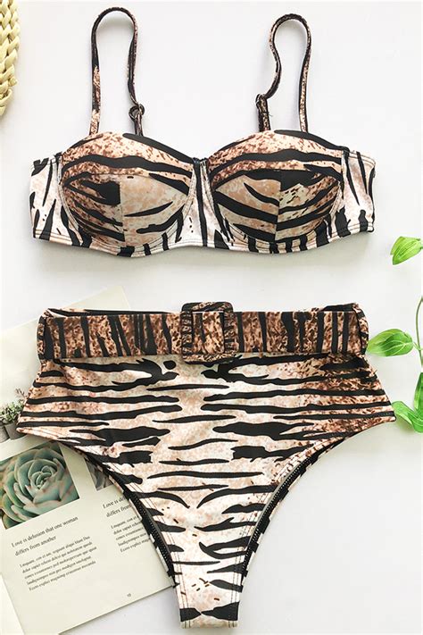 Lovely Tiger Stripes Two Piece Swimsuit Bikinis Swimsuit