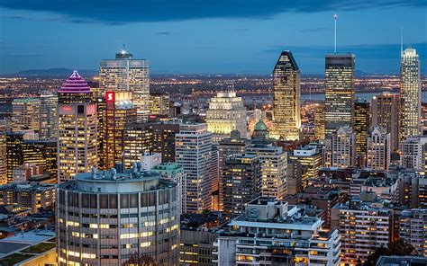 Montreal Quebec Canada City Buildings Night Lights Aerial