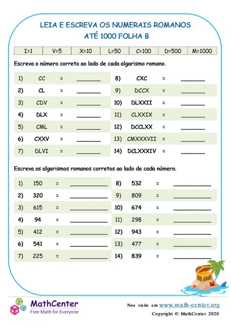 Quinto Ano Planilhas Algarismo Romano Math Center