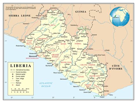 Large Detailed Political And Administrative Map Of Liberia With Roads