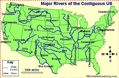 Us Map With Rivers And States Labeled