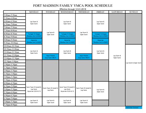 Pool Schedule - Fort Madison Family YMCA