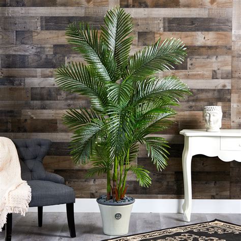 69” Areca Palm Artificial Tree In Decorative White Planter Nearly Natural