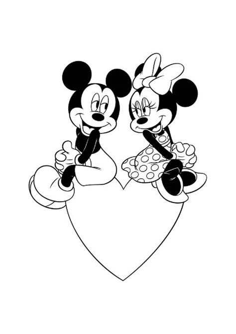 Mickey Mouse And Minnie Mouse Sitting On Heart Coloring Page Download