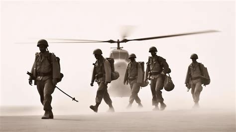 Premium Photo A Group Of Soldiers Walking Towards A Helicopter