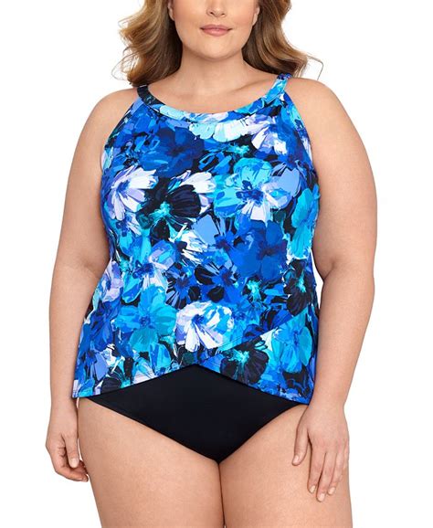 Swim Solutions Plus Size High Neck Underwire Tankini Top Created For
