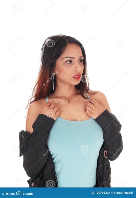 Woman Standing With Her Hands On Chest Stock Photo Image Of Face