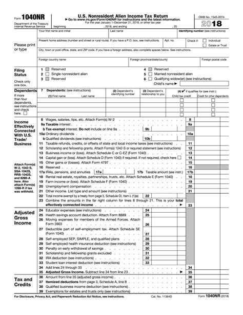 Electronic Irs Form 1040 Nr 2018 2019 Printable Pdf Sample 1040 Form
