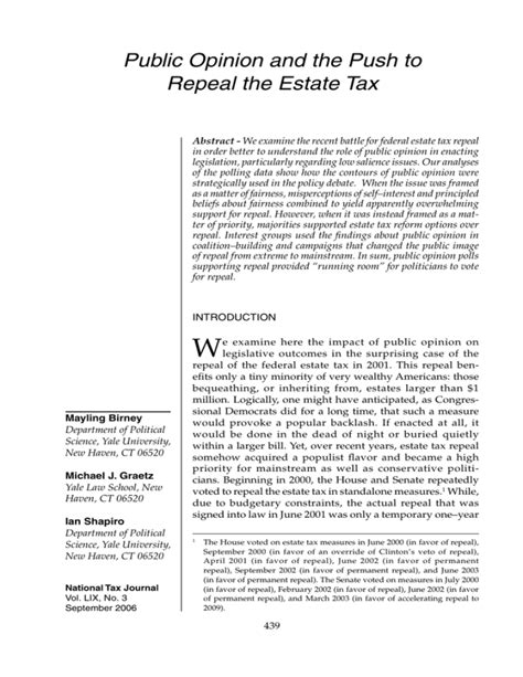 Public Opinion And The Push To Repeal The Estate Tax