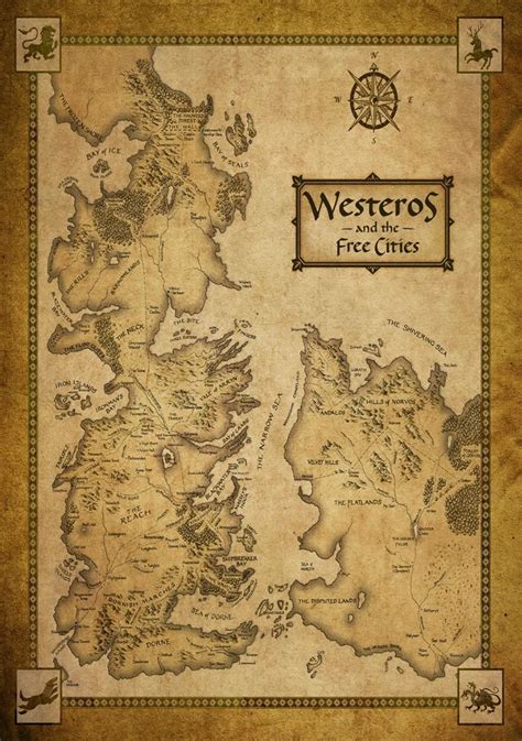 Game Thrones Houses Map Westeros Silk Poster Wall Painting 24x36inch