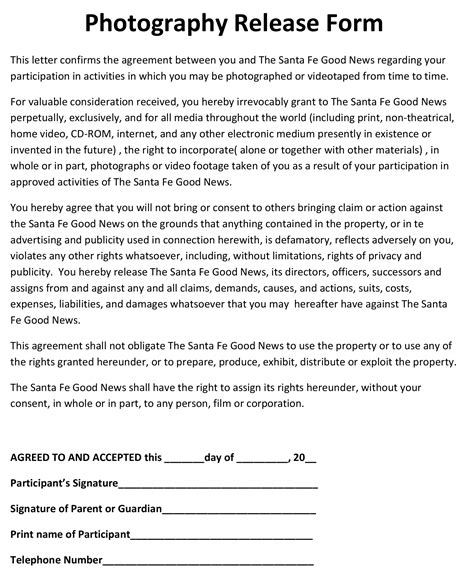 photo release form  printable documents