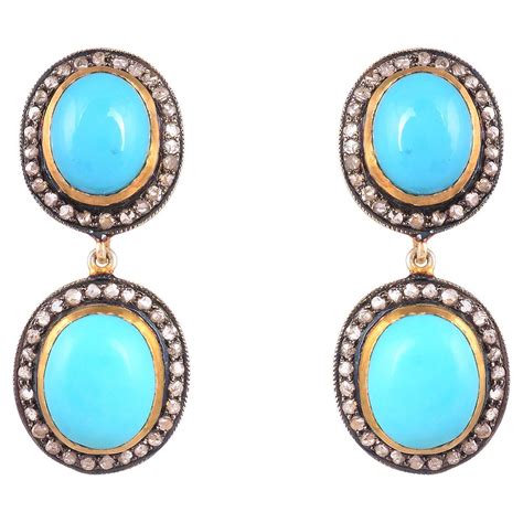 063cts Diamond And 520cts Turquoise Gold And 925 Sterling Silver