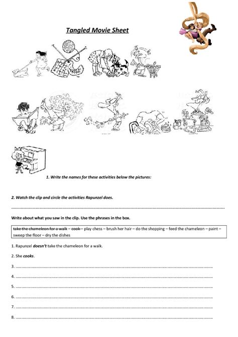 worksheet tangled daily routines  household