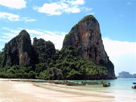 Island Limestone Sea Turquoise Water Tropical Thailand Railay Beach