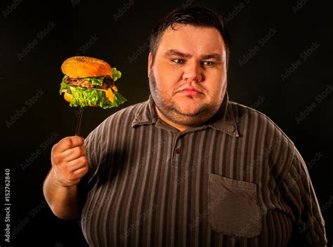 Foto De Diet Failure Of Fat Man Eating Fast Food Hamberger Happy Smile