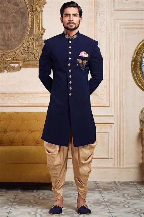 Indian Suit Mens Wedding Sherwani Blue Royal Sherwani Indian Suit