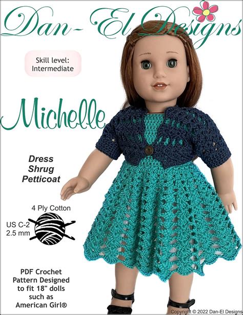 Dan El Designs Michelle Doll Clothes Crochet Pattern 18 Inch American