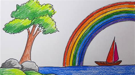 How To Draw Easy Rainbow Scenery Rainbow Drawing