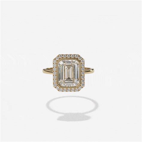 Bezel Set Halo Engagement Ring With Emerald Cut Good Stone Inc