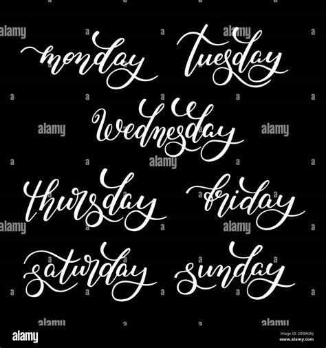 Lettering Days Of The Week Monday Tuesday Wednesday Thursday Friday Saturday Sunday