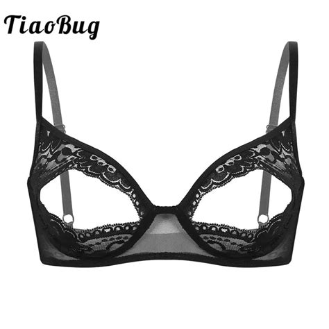 Tiaobug Women Lingerie Sheer Lace Floral Adjustable Spaghetti Straps