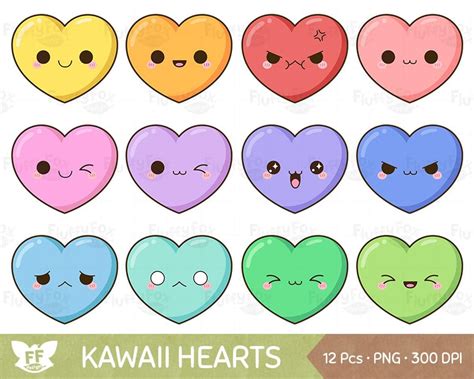 Kawaii Heart Clipart Cute Hearts Clip Art Valentine Love Etsy Cute