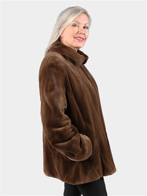 Brown Sheared Mink Fur Jacket Reversible Estate Furs