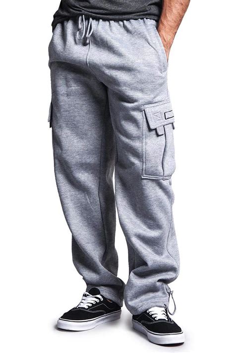 G Style Usa Mens Heavyweight Fleece Cargo Sweatpants Large Grey For
