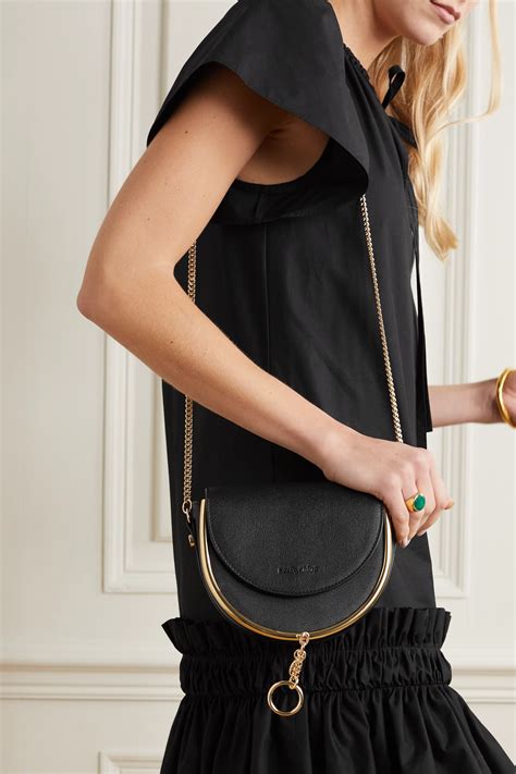 Black Mara Embellished Textured Leather Shoulder Bag See By Chloé