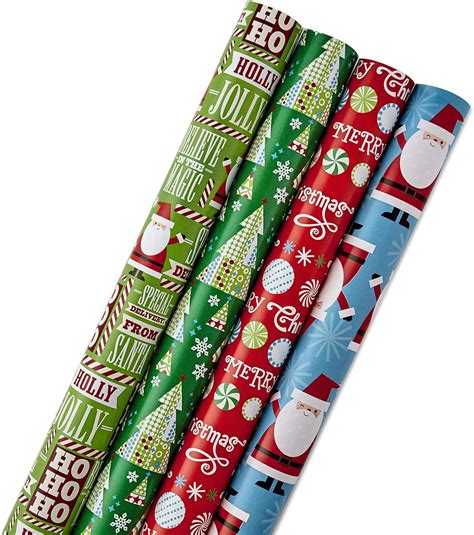 Hallmark Reversible Christmas Wrapping Paper Bundle Santa And Trees