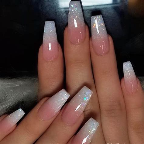 Glitter Ombre Coffin Nails Pink And Glitter Ombre Coffin Nails