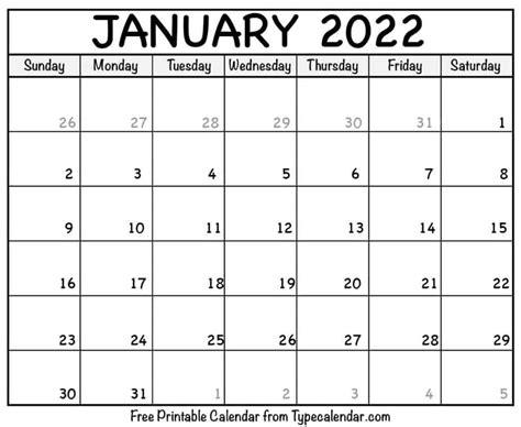 Free Printable January 2022 Calendar Printable World Holiday