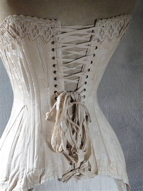 antique corset crème brocade corset lacé edwardian 1903 etsy france mode victorienne corset