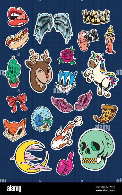 Colorful Cute Sticker Collection Vector Stock Vector Image And Art Alamy