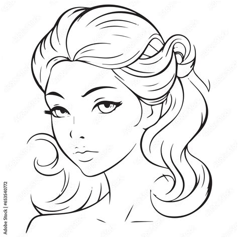 Innocent Girl With Hairline Art Coloring Page Vector Illustration Stock Vector Adobe Stock