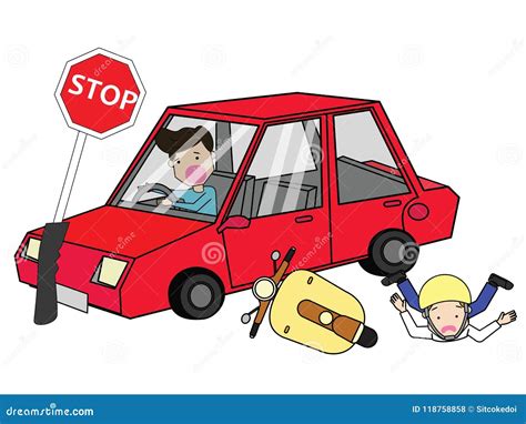 Car Crash With Traffic Pole Stock Vector Illustration Of Crash Moped